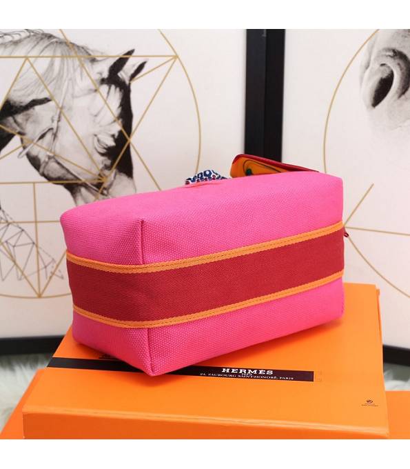 Hermes Trousse Bride Rose Red Original Canvas 21cm Handle Bag