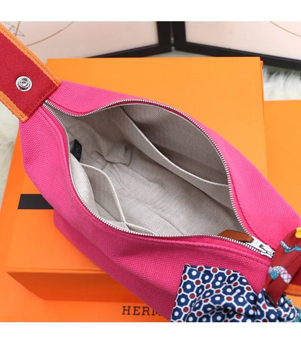 Hermes Trousse Bride Rose Red Original Canvas 21cm Handle Bag