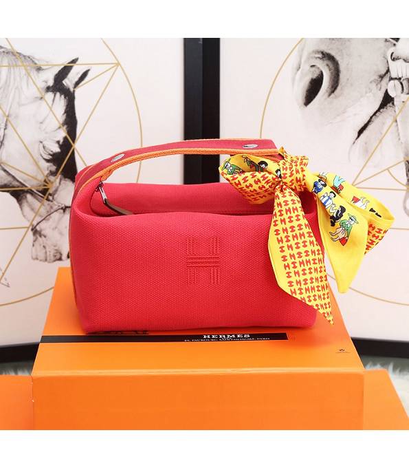 Hermes Trousse Bride Orange Red Original Canvas 21cm Handle Bag