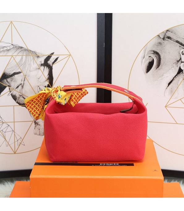 Hermes Trousse Bride Orange Red Original Canvas 21cm Handle Bag
