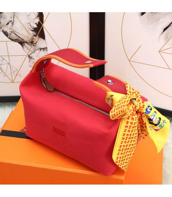 Hermes Trousse Bride Orange Red Original Canvas 21cm Handle Bag