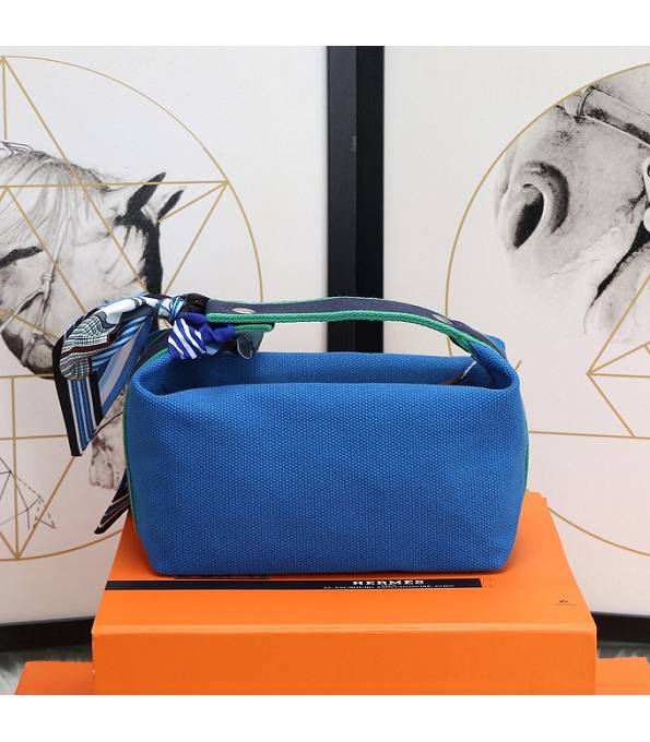 Hermes Trousse Bride Blue Original Canvas 21cm Handle Bag