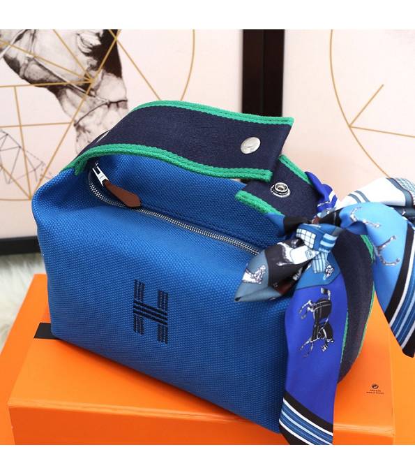 Hermes Trousse Bride Blue Original Canvas 21cm Handle Bag