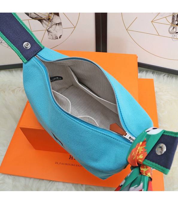 Hermes Trousse Bride Lake Blue Original Canvas 21cm Handle Bag