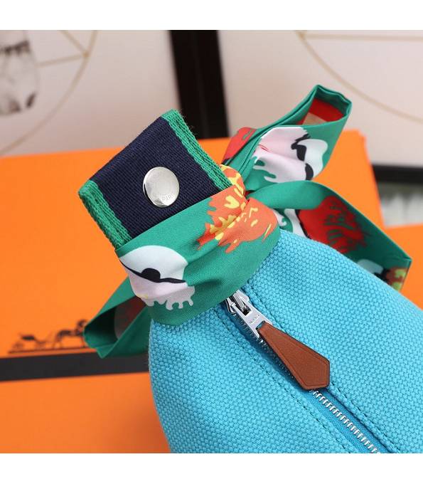 Hermes Trousse Bride Lake Blue Original Canvas 21cm Handle Bag