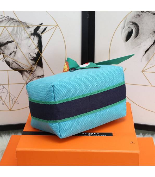 Hermes Trousse Bride Lake Blue Original Canvas 21cm Handle Bag
