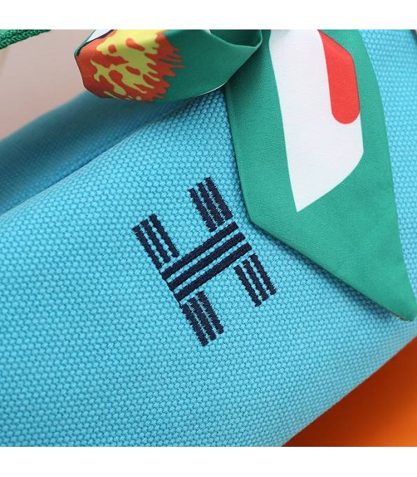 Hermes Trousse Bride Lake Blue Original Canvas 21cm Handle Bag