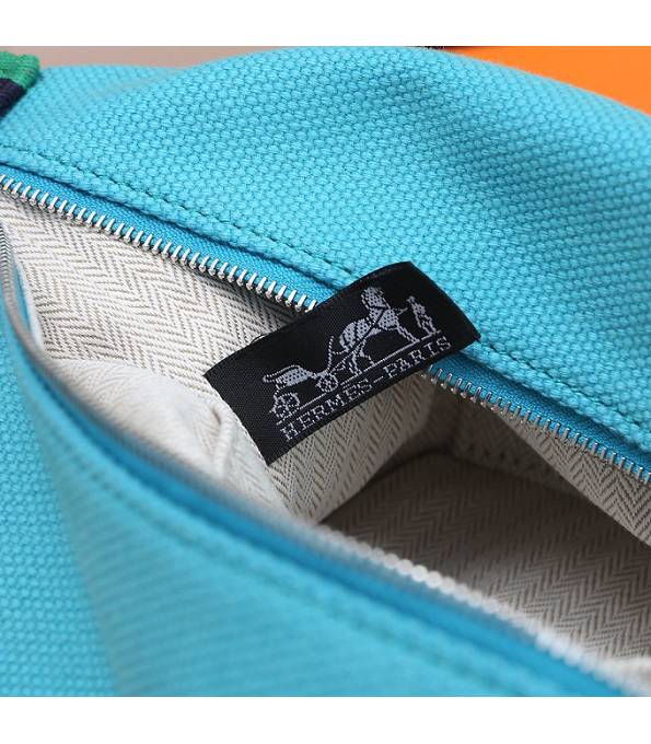 Hermes Trousse Bride Lake Blue Original Canvas 21cm Handle Bag