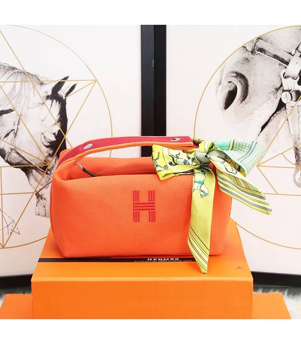 Hermes Trousse Bride Orange Original Canvas 21cm Handle Bag