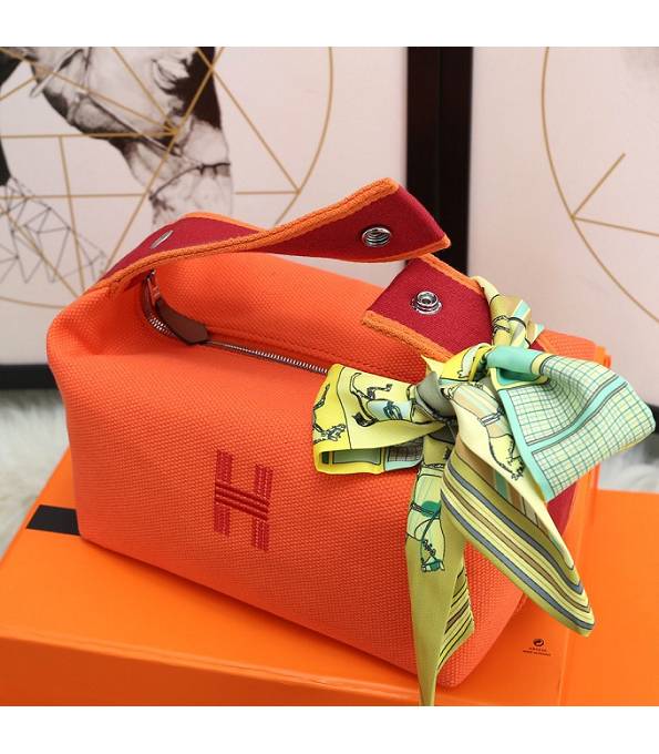 Hermes Trousse Bride Orange Original Canvas 21cm Handle Bag