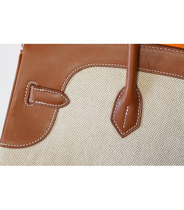 Hermes Birkin 35cm Bag Orange Canvas With Brown Original Leather Golden Metal