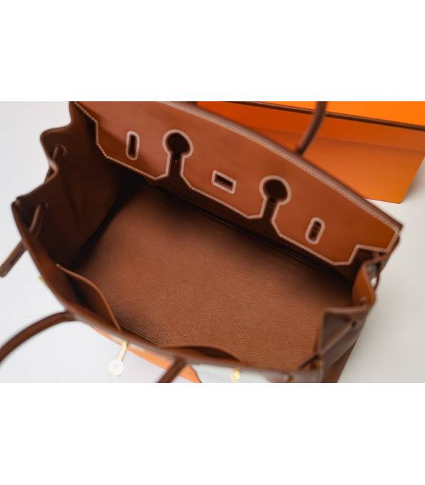 Hermes Birkin 35cm Bag Orange Canvas With Brown Original Leather Golden Metal