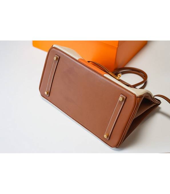 Hermes Birkin 35cm Bag Orange Canvas With Brown Original Leather Golden Metal