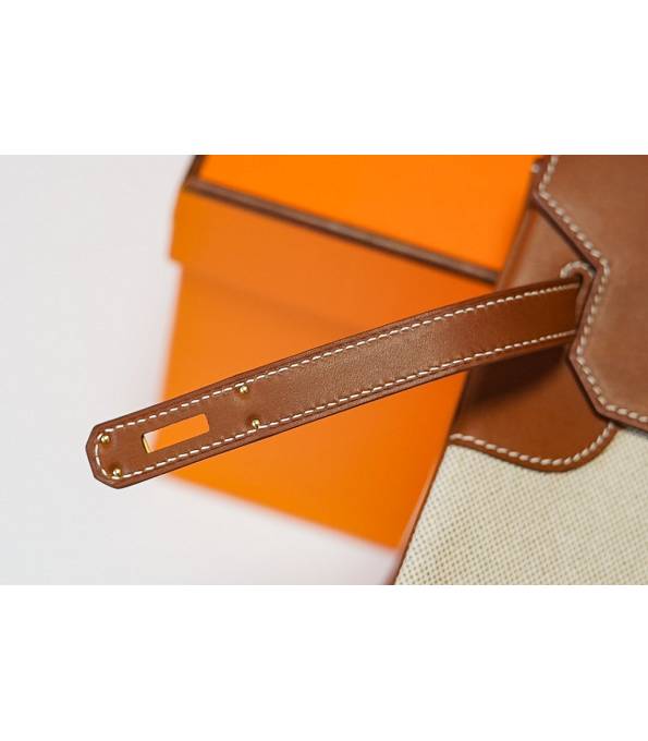 Hermes Birkin 35cm Bag Orange Canvas With Brown Original Leather Golden Metal