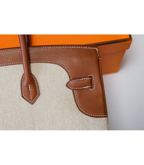Hermes Birkin 35cm Bag Blue Canvas With Brown Original Leather Golden Metal