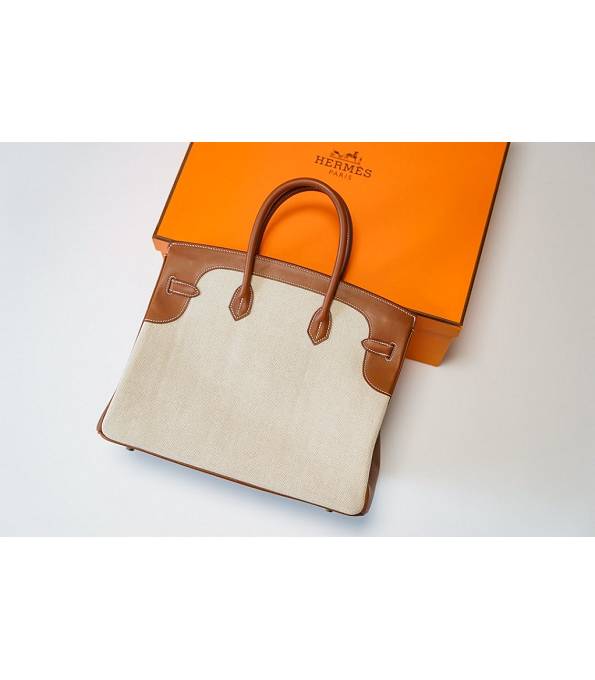 Hermes Birkin 35cm Bag Blue Canvas With Brown Original Leather Golden Metal