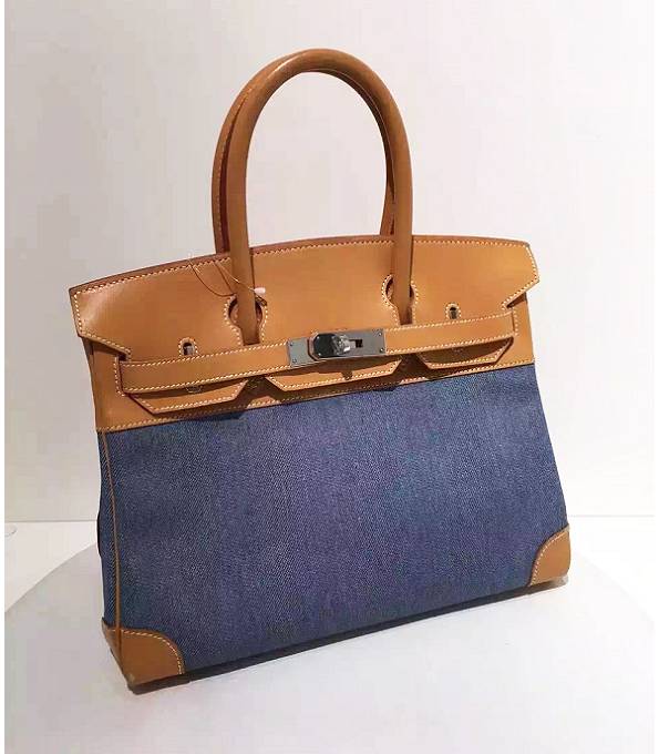 Hermes Birkin 30cm Bag Canvas With Brown Original Swift Leather Silver Metal