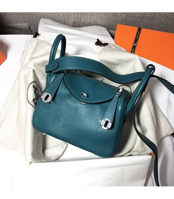 Hermes Mini Lindy 18cm Bag Peacock Green Original Swift Leather Silver Metal