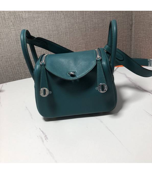 Hermes Mini Lindy 18cm Bag Peacock Green Original Swift Leather Silver Metal