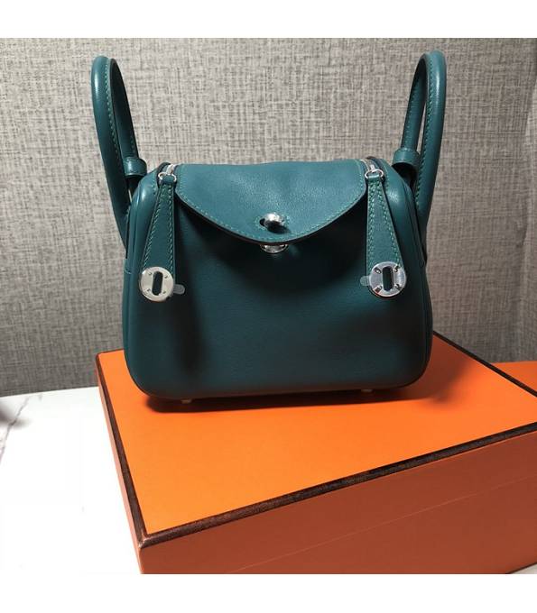 Hermes Mini Lindy 18cm Bag Peacock Green Original Swift Leather Silver Metal