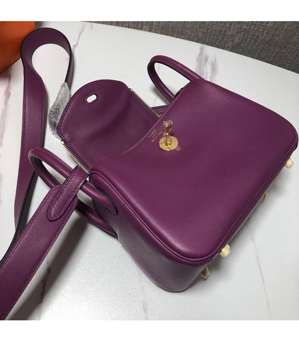 Hermes Mini Lindy 18cm Bag Actinia Purple Original Swift Leather Golden Metal