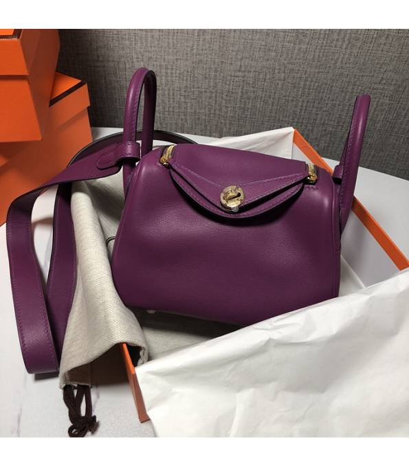 Hermes Mini Lindy 18cm Bag Actinia Purple Original Swift Leather Golden Metal
