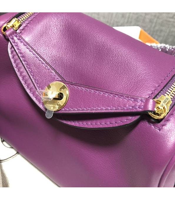 Hermes Mini Lindy 18cm Bag Actinia Purple Original Swift Leather Golden Metal
