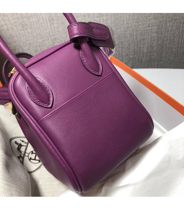 Hermes Mini Lindy 18cm Bag Actinia Purple Original Swift Leather Golden Metal