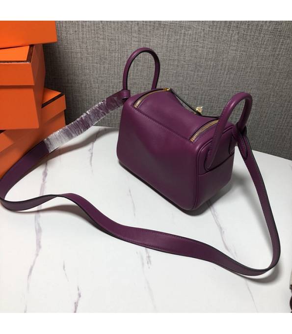 Hermes Mini Lindy 18cm Bag Actinia Purple Original Swift Leather Golden Metal