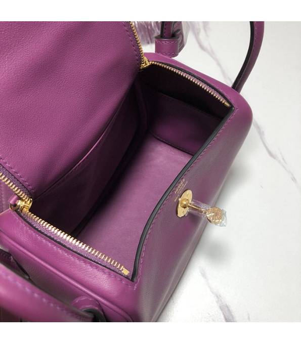 Hermes Mini Lindy 18cm Bag Actinia Purple Original Swift Leather Golden Metal