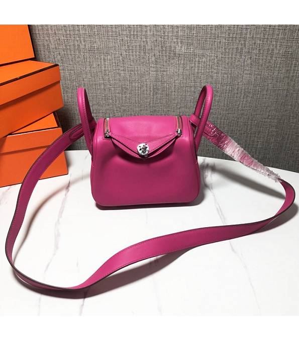 Hermes Mini Lindy 18cm Bag Rose Red Original Swift Leather Silver Metal