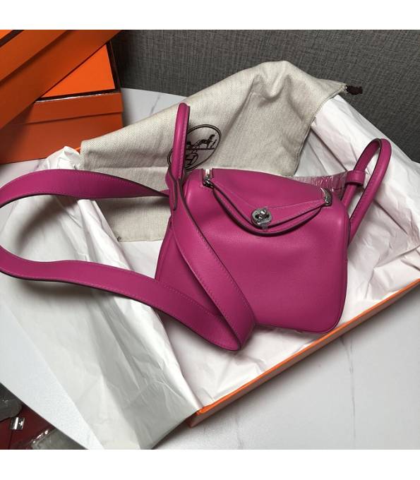 Hermes Mini Lindy 18cm Bag Rose Red Original Swift Leather Silver Metal