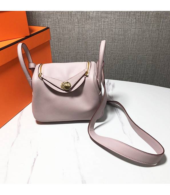 Hermes Mini Lindy 18cm Bag Nude Pink Original Swift Leather Golden Metal