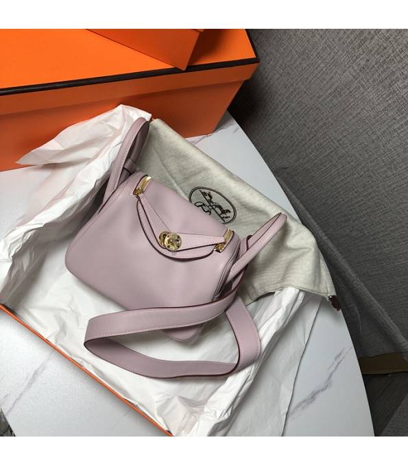 Hermes Mini Lindy 18cm Bag Nude Pink Original Swift Leather Golden Metal