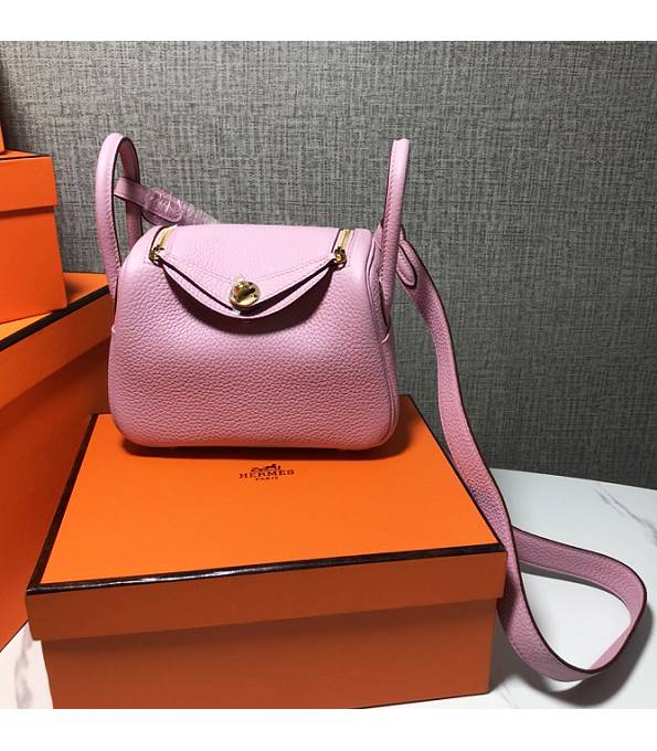 Hermes Mini Lindy 18cm Bag Pink Original Swift Leather Golden Metal