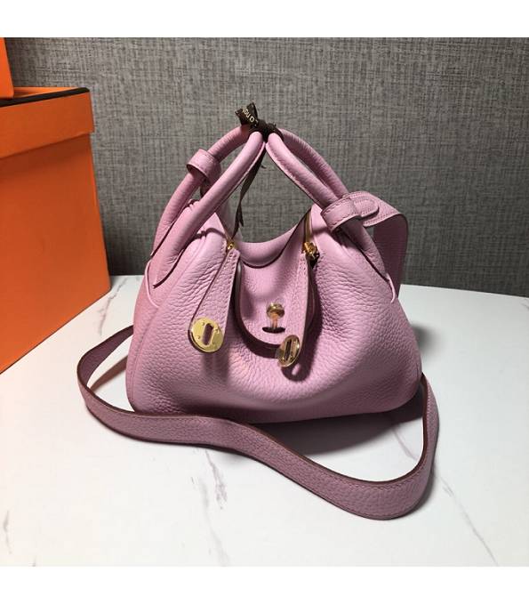 Hermes Mini Lindy 18cm Bag Pink Original Swift Leather Golden Metal