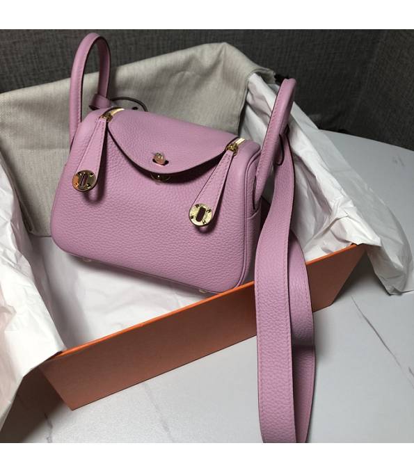 Hermes Mini Lindy 18cm Bag Pink Original Swift Leather Golden Metal