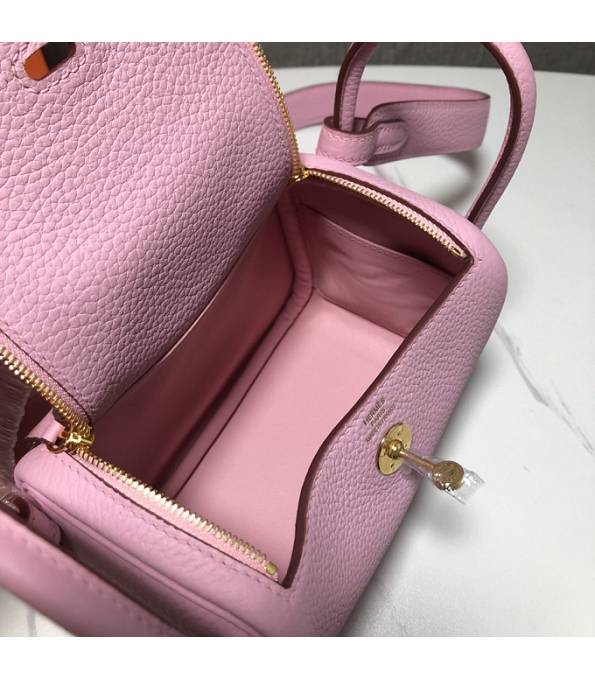 Hermes Mini Lindy 18cm Bag Pink Original Swift Leather Golden Metal