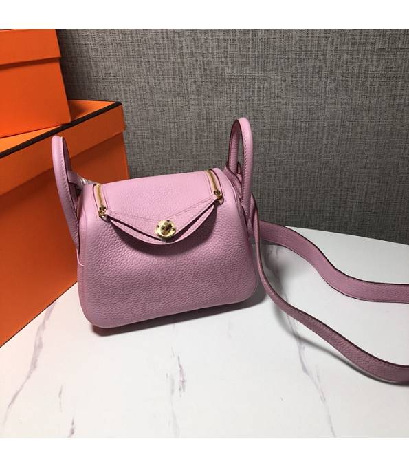 Hermes Mini Lindy 18cm Bag Pink Original Swift Leather Golden Metal