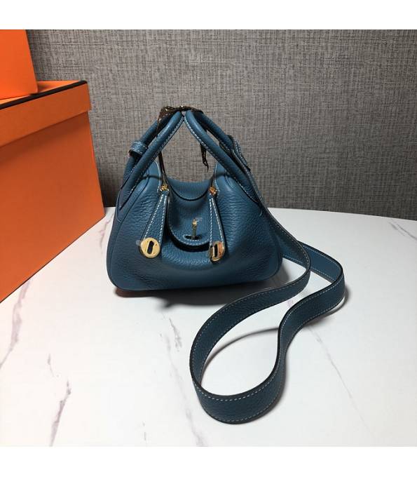 Hermes Mini Lindy 18cm Bag Denim Blue Original Swift Leather Golden Metal