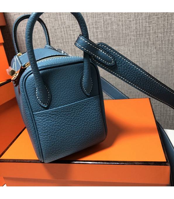 Hermes Mini Lindy 18cm Bag Denim Blue Original Swift Leather Golden Metal