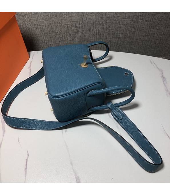 Hermes Mini Lindy 18cm Bag Denim Blue Original Swift Leather Golden Metal