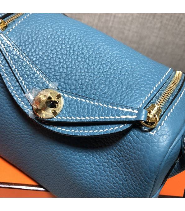 Hermes Mini Lindy 18cm Bag Denim Blue Original Swift Leather Golden Metal