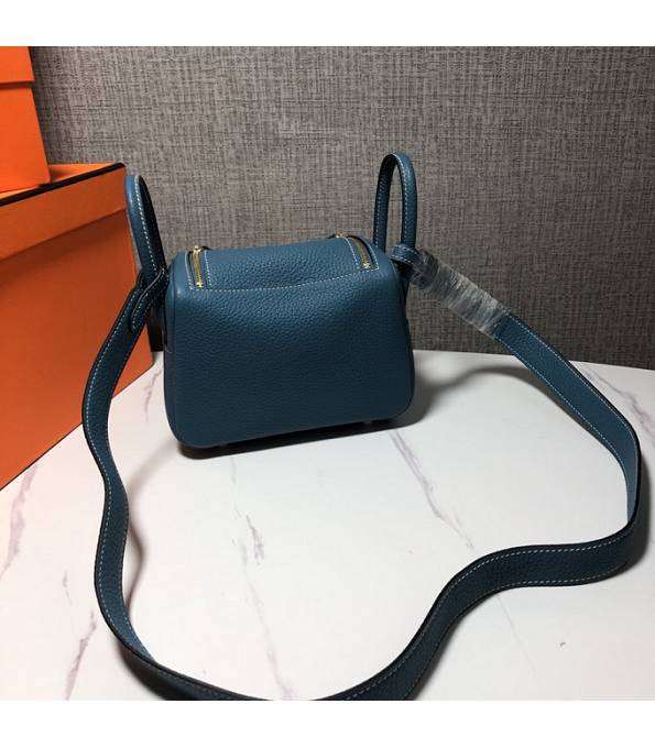 Hermes Mini Lindy 18cm Bag Denim Blue Original Swift Leather Golden Metal