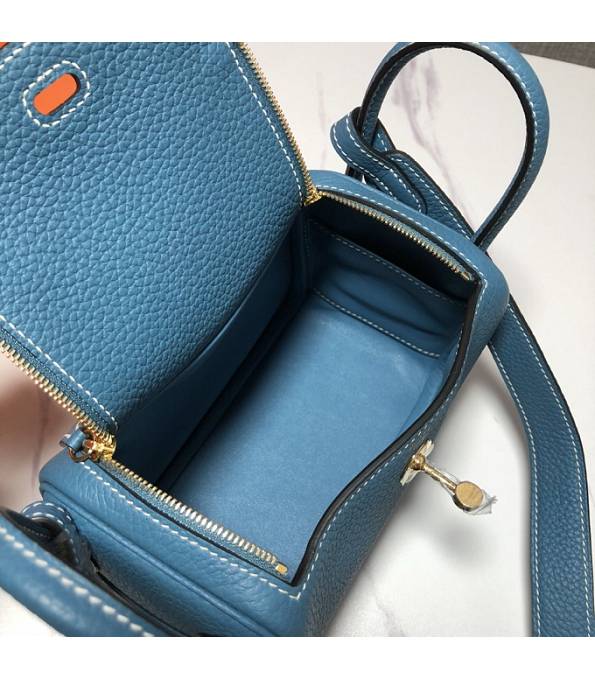 Hermes Mini Lindy 18cm Bag Denim Blue Original Swift Leather Golden Metal