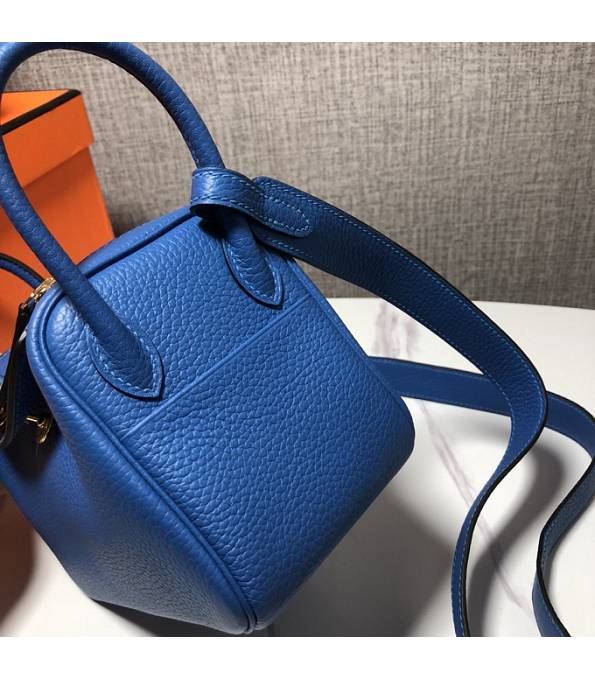 Hermes Mini Lindy 18cm Bag Hydra Blue Original Swift Leather Golden Metal