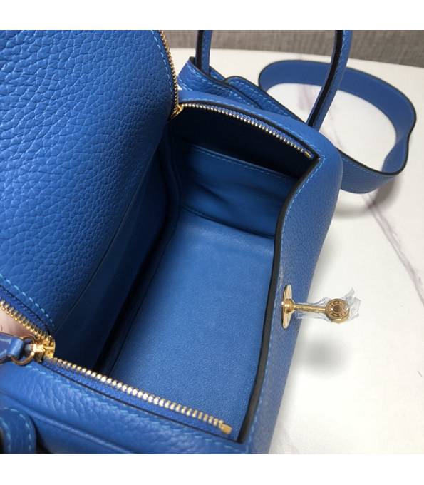 Hermes Mini Lindy 18cm Bag Hydra Blue Original Swift Leather Golden Metal
