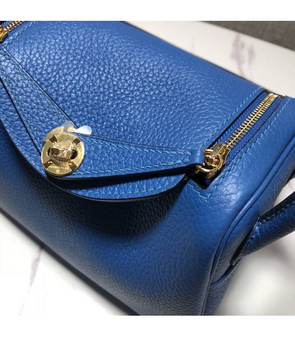 Hermes Mini Lindy 18cm Bag Hydra Blue Original Swift Leather Golden Metal