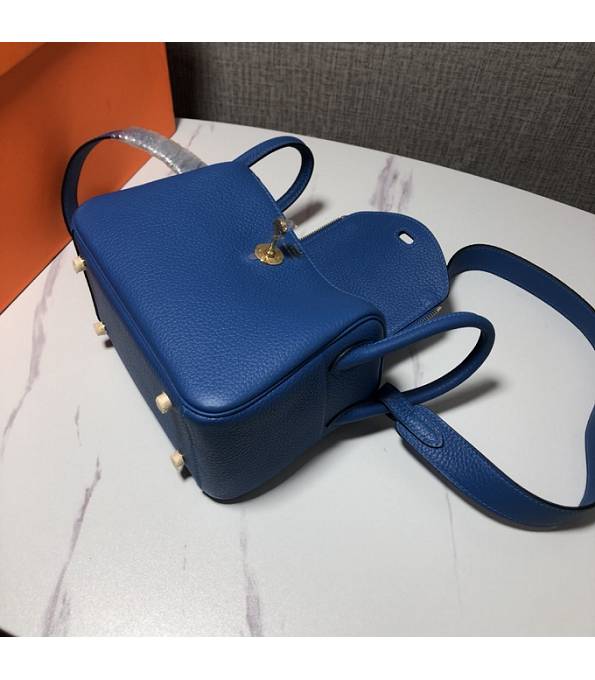 Hermes Mini Lindy 18cm Bag Hydra Blue Original Swift Leather Golden Metal