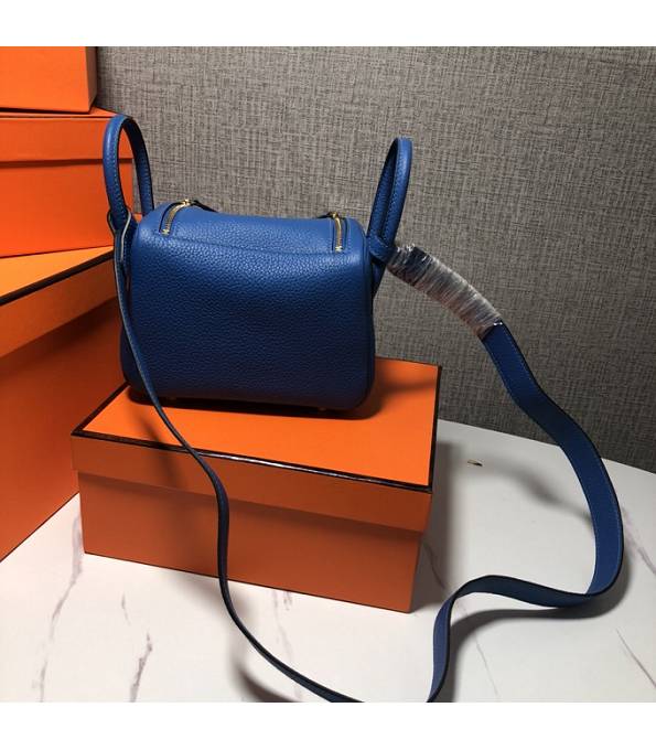 Hermes Mini Lindy 18cm Bag Hydra Blue Original Swift Leather Golden Metal